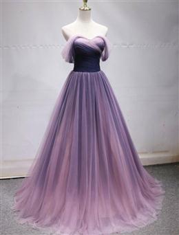 Picture of Purple Tulle Sweetheart Gradient Off Shoulder Long Party Dresses, A-line Tulle Prom Dresses Party Dresses